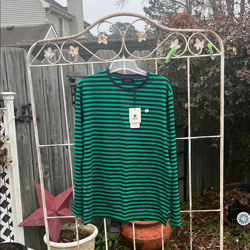 SSLR Green Long Sleeve Tee with Striped Pattern